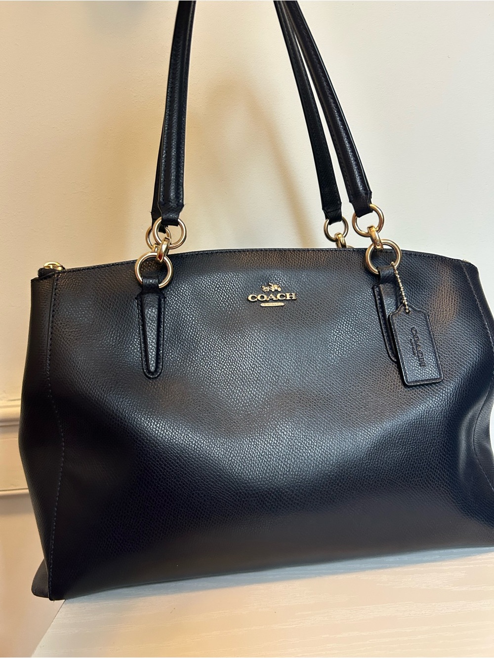Coach Christie Navy Leather Shoulder Tote - Picture 1 of 9